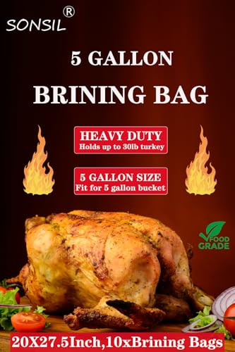 Turkey Brine Bag Set of 10, 20x27.5 Inch 5 Gallon Bucket Liner Bags for Brining and Marinating Meat, Extra Thick 5 mil Leak-Proof Brining Bags for Turkey, Chicken, and Beef (No BPA）