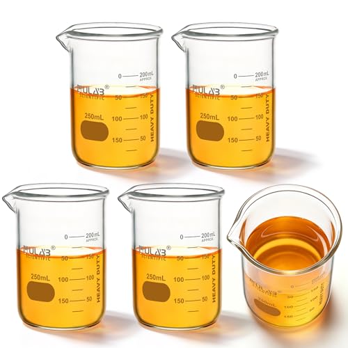 ULAB Scientific Glass Beakers, Vol. 250ml, 3.3 Borosilicate Griffin Low Form with Printed Graduation, Pack of 5, UBG1033 - style: 5pcs of Vol.250ml, Low form