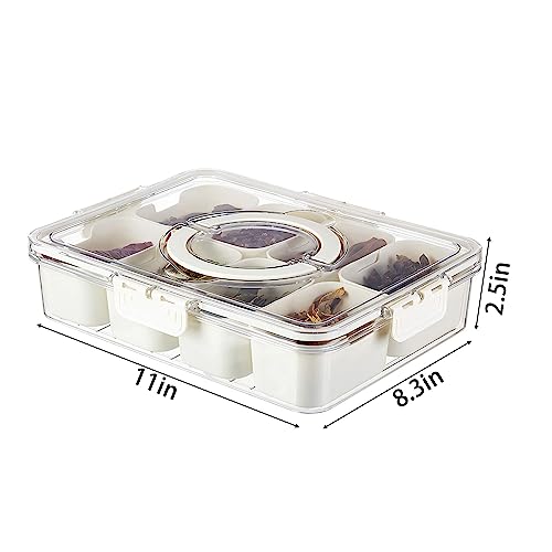 Divided Snackle Box with Handle Food Serving Tray Charcuterie Board with Lid Stackable Fruit&Veggie Container with 8 Small with Removable Boxes for Travel Snack Candy Nuts Spice - size: 1Pack with 8 dividers