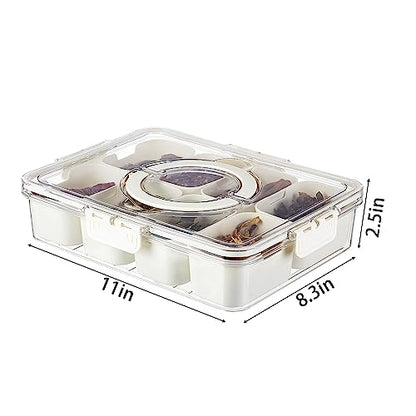 Divided Snackle Box with Handle Food Serving Tray Charcuterie Board with Lid Stackable Fruit&Veggie Container with 8 Small with Removable Boxes for Travel Snack Candy Nuts Spice - size: 1Pack with 8 dividers