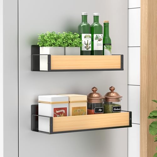 HuggieGems 2 Pack Magnetic Spice Storage Rack Organizer for Refrigerator and Oven, Wood Fridge Organizers and Storage - color: Wood, size: 2 Pack