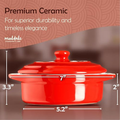 Muldale Brie Baker with Lid and Spreader - Camembert Baker Crock in Red | Free from Lead Ceramic Baking Dish - 5.5” - Fits Standard Camembert Wheel - color: Red
