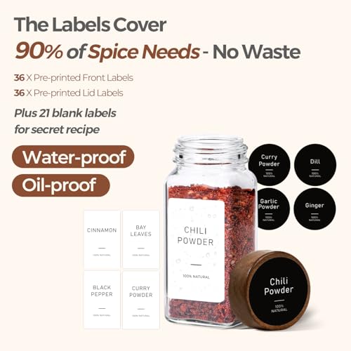 ComSaf 24Pcs (4Oz) Glass Spice Jars with Label, Airtight Seasoning Containers with Lid for Home Cooks to Organizing Herbs, Sugar, Pepper, Salt, Glass Spice Bottles Organize Cabinet & Drawer - size: 4Oz*24