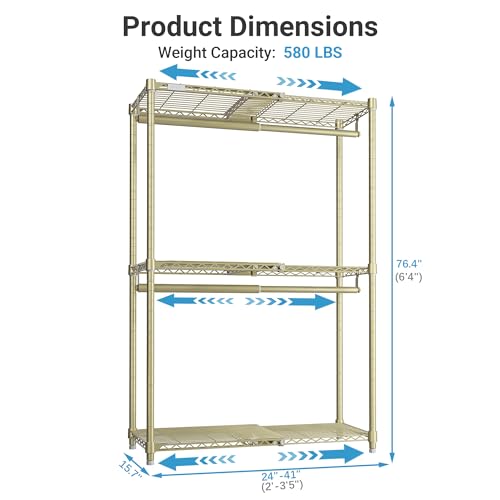 VIPEK X1 Expandable Clothes Rack Heavy Duty Adjustable from 2' to 3'5" with Adjustable Shelves and Hanger Rods, Reach-in & Walk-in Closets Metal Garment Racks Portable Closet, Gold - color: Gold, size: X1