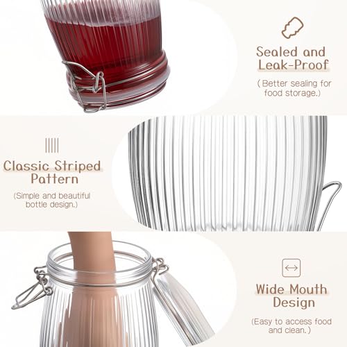 32 oz Glass Mason Jars with Airtight Lid 6 Pack, Wide Mouth Striped Canning Jars with Clip Top Lids for Kitchen Storage Pickling Snack, Nut, Candy, Salad Jams Coffee Beans - size: 32oz