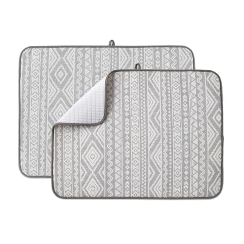 FRESHMINT Printed Dish Drying Mats for Kitchen Counter 2 Pack Absorbent Reversible Drying Mats Microfiber Kitchen Countertop Protector Dishes Drying Pad Extra Large 18"x24" Dish Mat - color: Global Bohemian, size: 18''X24''