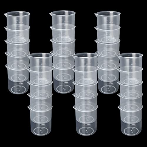 30 Pack 250ml Plastic Graduated Beakers - Clear Mixing Cups with Dripless Spout & Embossed Scale for Epoxy Resin, Paint, Science Lab & Kitchen Use - size: 250ML