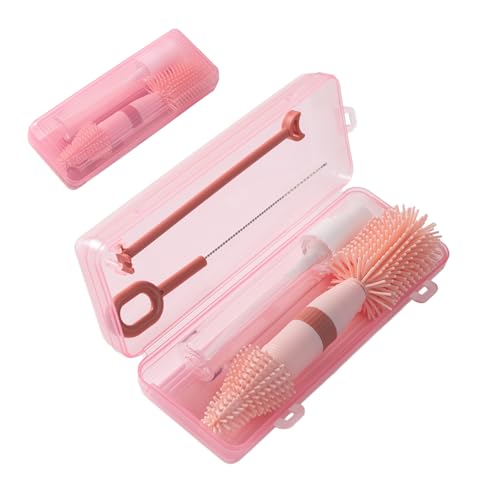 Small Silicone Baby Bottle Brush for Newborn Anti-Colic Baby Bottles | Portable Travel Bottle Cleaner Brush, Suit for Baby Bottles Less Than 8 OZ - color: Pink