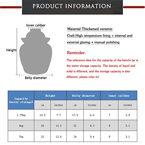 Fermentation Crock Jar Classical Painted Ink Style Lotus Pickle Jar, Chinese Traditional Water Seal Kimchi Jar With Cover, Pickled Cabbage, Radish, Kombuch (Color : Blue+white, Size : 1.75kg) - size: 1.75kg