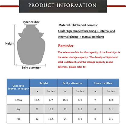 Fermentation Crock Jar Classical Painted Ink Style Lotus Pickle Jar, Chinese Traditional Water Seal Kimchi Jar With Cover, Pickled Cabbage, Radish, Kombuch (Color : Blue+white, Size : 1.75kg) - size: 1.75kg