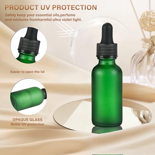 NOOEEISS 12 Pcs, 1oz Dropper Bottle, Green Glass Eye Dropper Bottle, Tincture Bottles with Dropper, Pretty Finish, Leak-Proof Design, Stronger Suction for All Kinds of Mixed Liquids - color: Green Frosted, size: 1oz-12Pack