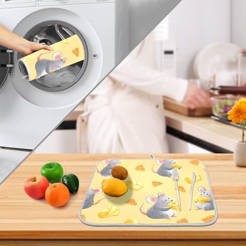 ALAZA Mouse Cheese Animal Dish Drying Mats Absorbent Microfiber Drying Pad Kitchen Countertop Draining Mat 18 x 24 Inches - size: 18" x 24"