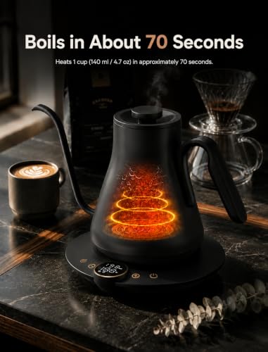 Cocinare Gooseneck Electric Kettle, ±1°F Precise Temperature Control, 1500W Fast Heating, Pour Over Coffee & Tea Kettle with Brew Timer & Keep Warm, Stainless Steel, 0.9L (Matte Black) - color: Matte Black