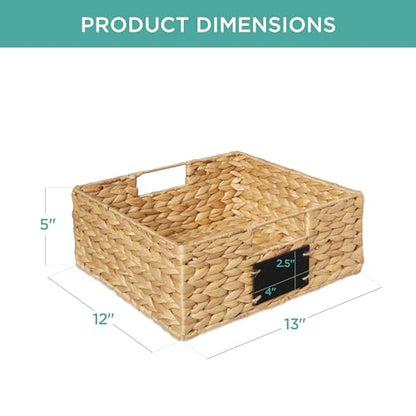 Best Choice Products 33 x 30.5cm(13 x 12인치) 워터 히아신스 식료품 저장실 바구니 4개 세트, 칠판 라벨이 있는 우븐 오거나이저, 분필 마커 - 내추럴 - color: 천연, size: 13x12x5in