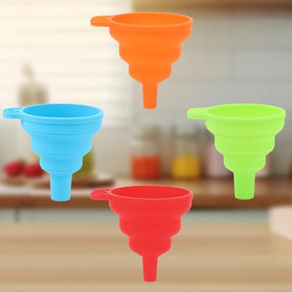 4 Pack Kitchen Funnel Set, Small Size Gadgets Tools, Foldable Silicone Funnels for Kitchen Use, Collapsible Food Grade Folding Funnels for Cooking, Filling Water Bottles, Oil Bottle, Liquid Transfer