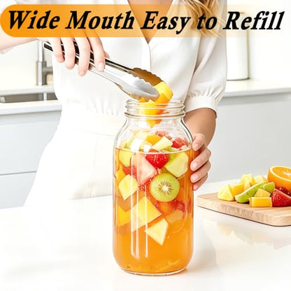 Mason Jar Pitcher 64 Oz With Pour Spout Lid Wide Mouth Glass Water Pitcher | Airtight & Leakproof Water Jug With Ergonomic Handle And Flip Cap Lid For Iced Tea Cold Brew Coffee Juice Lemonade Beverages - color: 64 OZ