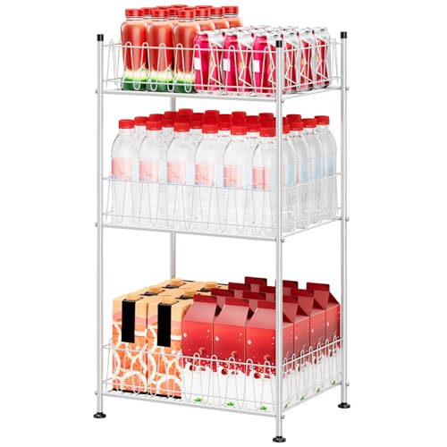 ETELI Water Bottle Storage Organizer 3 Tier Freestanding Water Bottle Holder Rack Stand Metal Drink Soda Can Organizer Beverage Shelf for Floor Pantry Kitchen Food Storage, Silver - color: Silver, size: 3 Tier,12.5"D x 16.7"W x 32.3"H