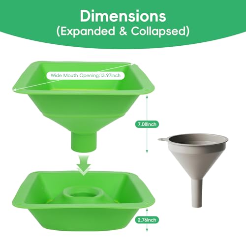 HOOMESUN Extra Large Silicone Funnel for Harvest Right Freeze Dryer, 12" Wide Mouth Fits All Trays, Reinforced Stable Stand with Adjustable Height, Collapsible Non-Stick, for Mylar Bags & Jars (Green)