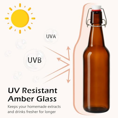 KEYWING 16oz Amber Swing Top Glass Bottles with Stoppers, 10 Pack Airtight Flip Top Bottles for Kombucha, Fermentation, Beer, Vanilla Extract, Soda, Mead, Cider, Kefir & Home Brewing - size: 16oz 10 pack