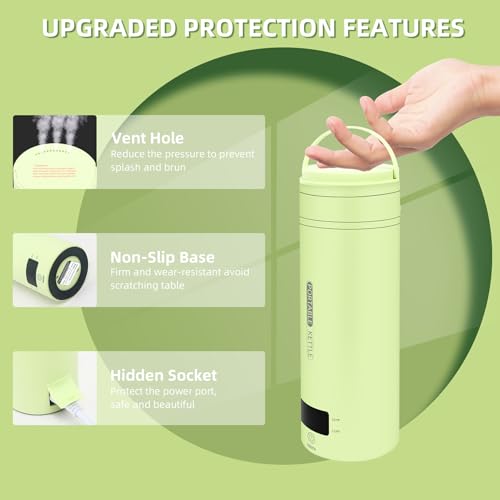 Travel Electric Kettle Portable Small Mini Tea Coffee Kettle Water Boiler, Water Heater with 4 Temperature Control,304 Stainless Steel with Auto Shut-Off & Boil Dry Protection, BPA-Free (Green) - color: Green