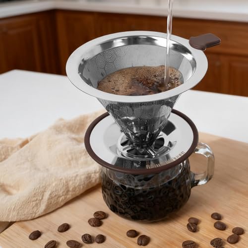 Pour over Coffee Dripper, Stainless Steel Paperless Reusable Coffee Filter, Metal 600 Mesh Strainer Coffee Maker (1-2 Cups) - size: 1-2 Cups