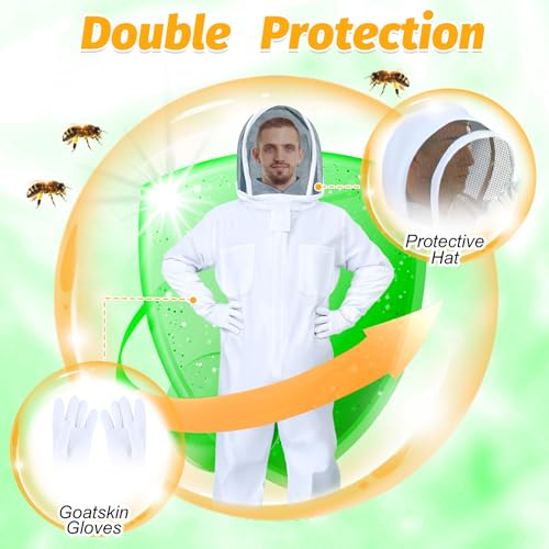 Bee suit,Full Body Beekeeping Suit with Stinging Protection for Wasp Removal,Bee Suits for Men Sting Proof with Gloves & Protective Round Veil for Beekeeping and Outdoor Yard (L for 5'3"-5'7") - size: L for 5'3"-5'7"