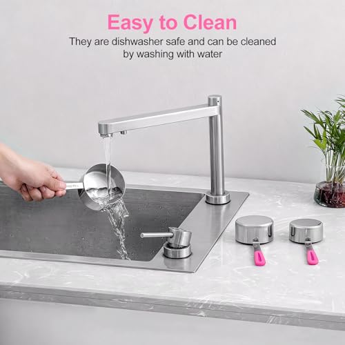 Bopei Measuring Cups and Spoons Set Stainless Steel 10 Piece for Cooking and Baking (5 Cups + 5 Spoons, Pink Handle) - color: Pink