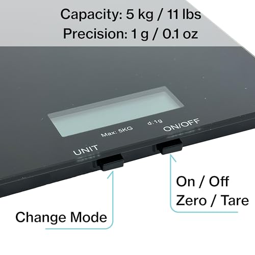 Glass Platform Digital Kitchen Scale - for Food Coffee Lab - LCD Display gram Ounces lb:oz fl.oz ml - 11 LB/5 KG Capacity - Battery Included - White by The Display Guys - color: Glass - White
