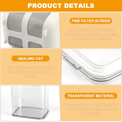 Greek Yogurt Strainer 1800ML, Reusable with Stainless Steel Fine Mesh Bag & Lid, Whey Separator for Yogurt, Soybean Milk, Nut Milk (1800ml) - size: 1800ml