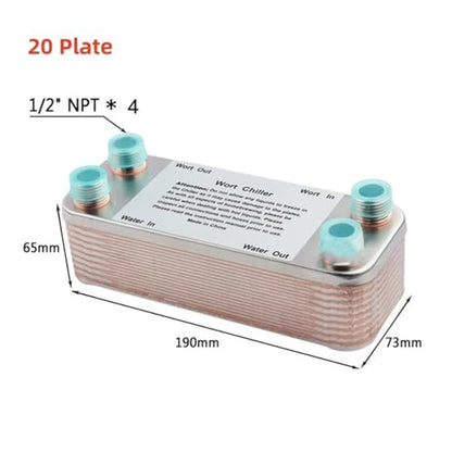 Female Thread Plate Wort Chiller Version 20/30/40 Plates Heat Exchanger Wort Chiller, Stainless Steel Counterflow Chiller Cooler Garden Hose Rapid Cooling(20 Plate) - color: 20 Plate