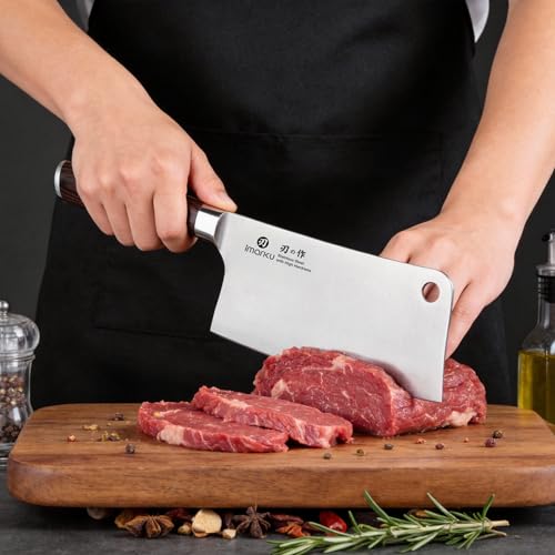 imarku Cleaver Knife 7 Inch Meat Cleaver, Japanese High Carbon Stainless Steel Butcher Knife with Ergonomic Handle, Ultra Sharp Chopping Knife, Kitchen Gadgets for Home/Restaurant, Dads Gifts - color: Light Black