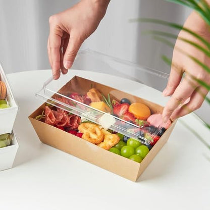 ZORRITA Paper Charcuterie Boxes with Clear Lids, 8 x 6 Inch, Brown, 40 Pack | Large Disposable, Take Out Bakery Boxes, For Cake, Cupcakes, Sandwiches, Cookies, Cocoa Bombs, Salads - color: Brown (40 Pack)