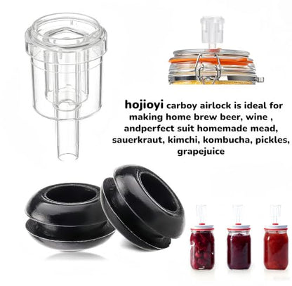 2-Piece Airlock 5-Pack with 3PCS #6 Stoppers, 5pcs Silicone Loops & 10PCS Grommets – Complete Fermentation Kit for Home Brewing Beer, Wine, Kombucha, Sauerkraut, Kimchi & More