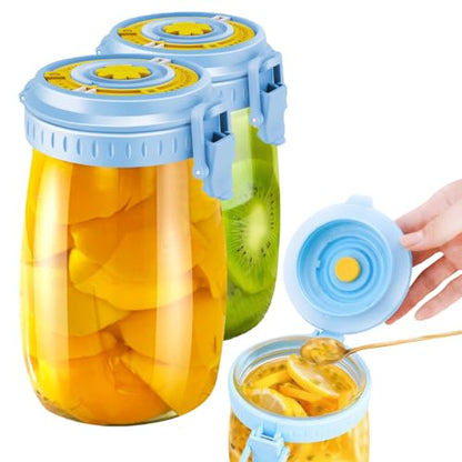 2PCS Fermenting Jar 1000ml Date-Marked Sourdough Starter Jar with Air Release Vent Sourdough Jar Reusable Kimchi Container Multipurpose Glass Storage Jars Home Decoration