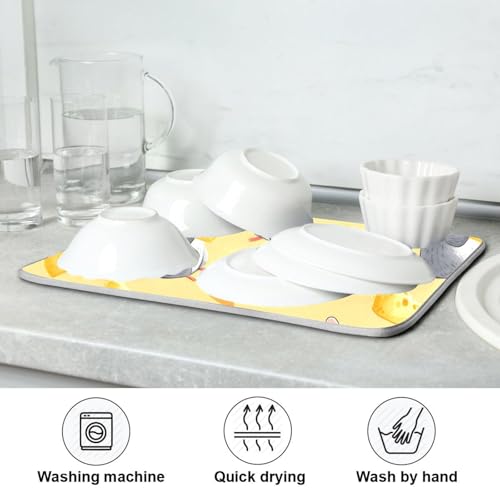 Funny Mouse Cheese Dish Drying Mat for Kitchen Counter Absorbent Dish Drainer Mat Heat Resistant Dishes Drying Pad 18x24 inch - size: M 18x24in