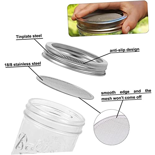 Sprouting Lids for Mason Jars Set of 4 Stainless Steel Wide Mouth Covers 2.75 Inch with Removable Screen for Seed Sprouting Spice Sifting and Kitchen Use