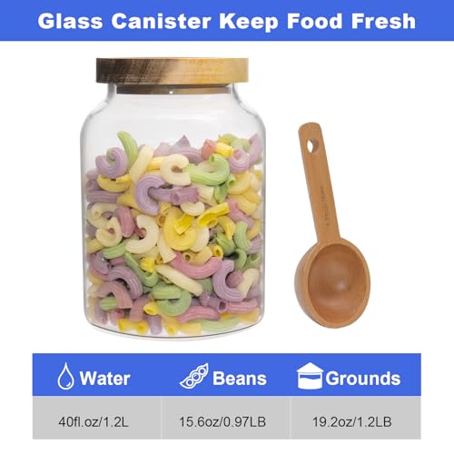 Glass Storage Jar with Lids Thicken Glass Coffee Canister Borosilicate Glass Food Containers for Spice Ground Nut Pasta Sugar Candy Tea (1200ml/40oz-1pack-with spoon) - color: 1200ml/40oz-1pack-with spoon