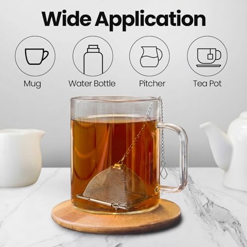 Zopeal 9 Pcs Tea Infuser Stainless Steel Strainer with Extended Chain Hook and Saucer Loose Leaf Steeper Fine Mesh Ball Tea Filter for Brew Spices Seasonings Fits Cup Mug Bottle (Pyramid) - style: Pyramid