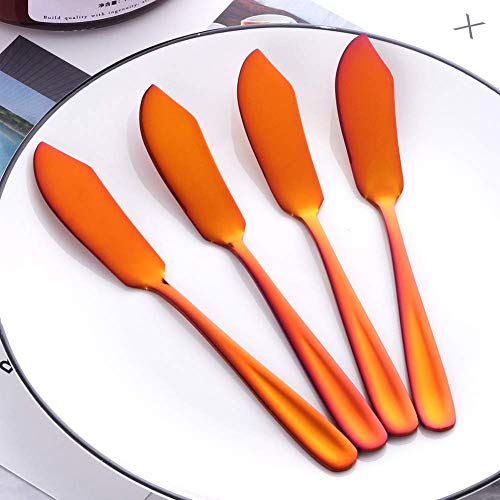 Stainless Steel 18/10 Cheese Desert Knives, Set of 4, Gold Breakfast Butter Knife, Slicer Sandwich Spreader (Magic Red) - color: Magic Red