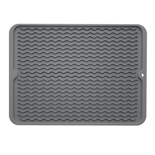ZLR Silicone Dish Drying Mat for Kitchen Counter, Eco-Friendly Fast Dry Dish Mat, Easy Clean Multi Usage Drying Matt, Heat Resistant Trivet, 12" x 16" Large, Dark Gray - color: Dark Gray, size: 16" x 12"