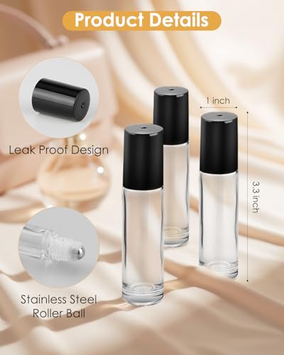 Worldgsb 12 Pack Essential Oil Roller Bottles, 10ml Refillable Clear Glass Roller Bottles with Stainless Steel Roller Balls and Caps for Travel, Perfume and Lip Gloss - color: Clear, style: 12 Pack