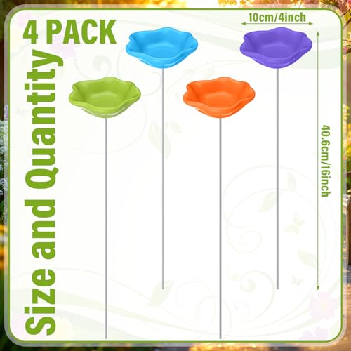 4 Pack Resin Bee Watering Station for Butterfly Garden Cups Bath Bee Feeders for Thirsty Pollinators Outdoor Garden Yard Stakes Decor Flower Design Plastic Free Attracting Glaze(Classic) - style: Classic