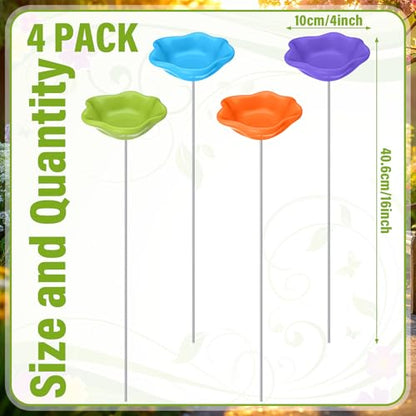 4 Pack Resin Bee Watering Station for Butterfly Garden Cups Bath Bee Feeders for Thirsty Pollinators Outdoor Garden Yard Stakes Decor Flower Design Plastic Free Attracting Glaze(Classic) - style: Classic