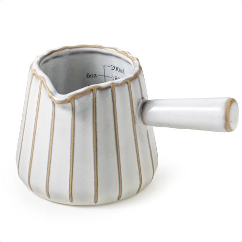 Ceramic Espresso Cups, Espresso Measuring Cup with Handle, Expresso Shots Cups with Scale, Espresso Accessories, 200ML /6 OZ, Cream White - color: B-Cream White