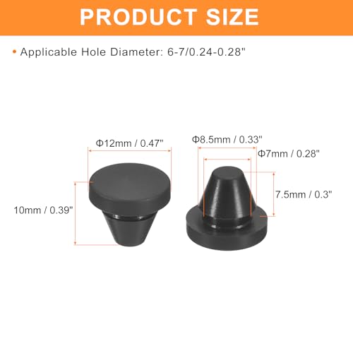 uxcell 25Pcs Silicone Plugs, Rubber Round Snap in Locking Hole Plugs for 6-7mm Hole, Hole Stoppers Waterproof Hole Plug for Metal Tube, Furniture End Caps Inserts, Black - size: 7-8mm