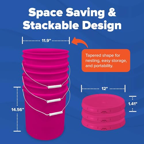 ePackageSupply 5 Gallon Plastic Bucket with Airtight Lid | Food Grade Bucket | BPA-Free | Heavy Duty 90 Mil All Purpose Pail | One 12" Rubber Mallet & One Lid Opener Included | 1 Pack - color: Pink, size: 1 Pack