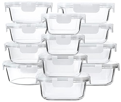 M MCIRCO 24-Piece Glass Food Storage Containers with Upgraded Snap Locking Lids,Glass Meal Prep Containers Set - Airtight Lunch Containers, Microwave, Oven, Freezer and Dishwasher,White - color: White