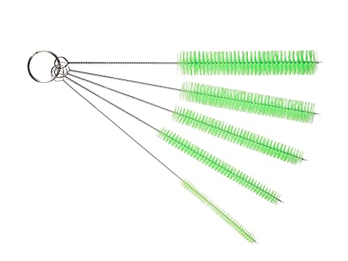 10" Extra Long Tube Brush Set - Large 5 Pack - Green | Flexible nylon straw brushes for bottles, cleaning straws, pipe cleaners, glass, keyboard, detailing and deep cleaning - color: Green, size: Large 5 Pack (8mm 12mm 16mm 20mm 24 mm)