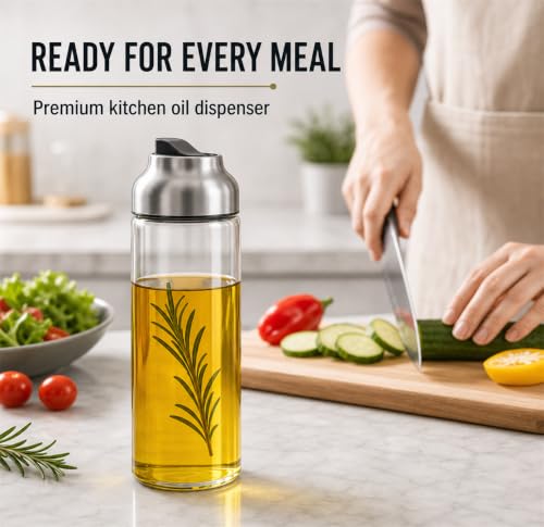 Aelga Olive Oil Dispenser - 14 OZ Glass Oil and Vinegar Dispenser Bottles Set for Kitchen No Drip-Set of 2 - color: Silver, style: 14OZ Set of 2