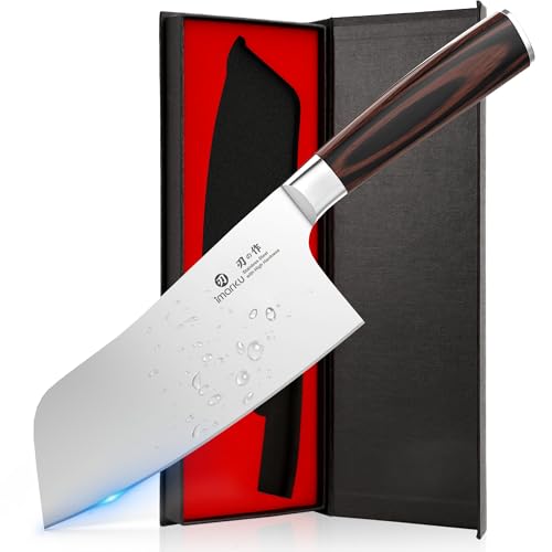 imarku 7 Inch Meat Cleaver Knife,Japanese SUS440A High Carbon Stainless Steel Butcher Knife with Ergonomic Handle,Ultra Sharp Vegetable Kitchen Knife for Home - color: Coffee Brown